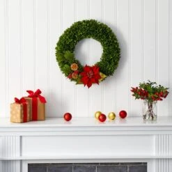 18'' Tea Leaf, Poinsettia & Pine Wreath -Northlight Sale Store D322861S 3