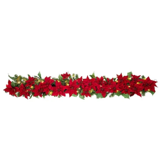Haute Décor 6ft. Pre-Lit LED Poinsettia Garland 1 Haute Décor 6ft. Pre-Lit LED Poinsettia Garland