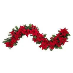 Haute Décor 6ft. Pre-Lit LED Poinsettia Garland 6 Haute Décor 6ft. Pre-Lit LED Poinsettia Garland -Northlight Sale Store D330224S 2