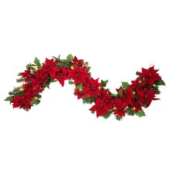 Haute Décor 6ft. Pre-Lit LED Poinsettia Garland 7 Haute Décor 6ft. Pre-Lit LED Poinsettia Garland -Northlight Sale Store D330224S 3