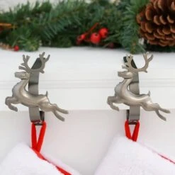 Original MantleClip® Pewter Reindeer Icons Stocking Holders, 2ct. -Northlight Sale Store D349366S 2