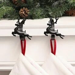 Original MantleClip® Matte Black Reindeer Icons Stocking Holders, 2ct. -Northlight Sale Store D349369S 2
