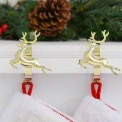 Original MantleClip® Gold Reindeer Icons Stocking Holders, 2ct. -Northlight Sale Store D349375S 2