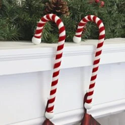Haute Decor Velvet Candy Cane Stocking Holder, 2ct. 5 Haute Decor Velvet Candy Cane Stocking Holder, 2ct. -Northlight Sale Store D349414S 2