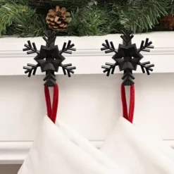 Haute Decor Matte Black Original MantleClips With Snowflake Icon, 2ct. -Northlight Sale Store D349415S 2