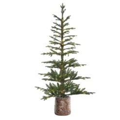 5ft. Pre-Lit Timberland Fir Artificial Christmas Tree With Decorative Base, Warm White LED Lights