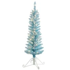 4ft. Pre-Lit Cotton Candy Blue Flocked Fir Artificial Christmas Tree, Clear Lights