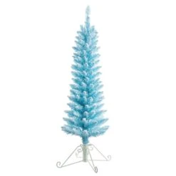 4ft. Pre-Lit Cotton Candy Blue Flocked Fir Artificial Christmas Tree, Clear Lights -Northlight Sale Store D349525S 2