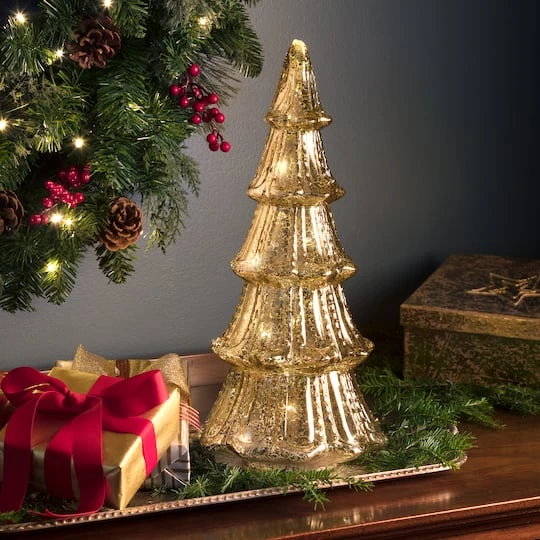 Gold Lighted Faux Mercury Glass Tabletop Tree 3 Gold Lighted Faux Mercury Glass Tabletop Tree - Image 3