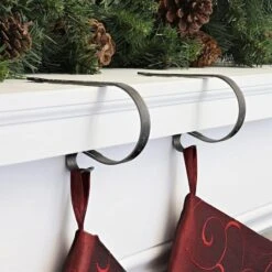 Original MantleClip® Holly Embossed Pewter Stocking Holders, 2ct. -Northlight Sale Store D349574S 2