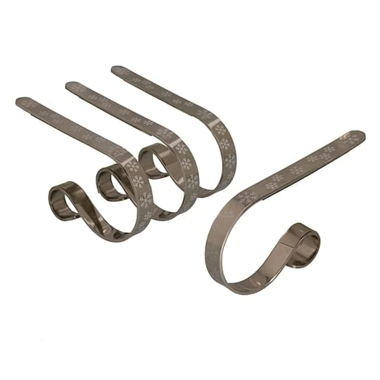 Original MantleClip® Silver With White Snowflakes Stocking Holders, 4ct. 1 Original MantleClip® Silver With White Snowflakes Stocking Holders, 4ct.