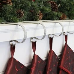 Original MantleClip® Silver Glitter Stocking Holders, 4ct. -Northlight Sale Store D349602S 2