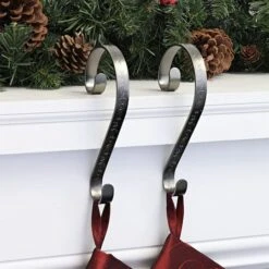 Haute Decor Stocking Scroll® Holly Embossed Pewter Stocking Holders, 2ct. -Northlight Sale Store D349633S 2