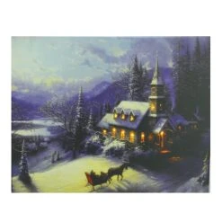 Northlight LED Lighted Church In Wintry Woods Canvas Wall Art