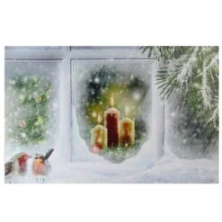 Northlight LED Lighted Snowy Window Pane And Candles Christmas Canvas Wall Art