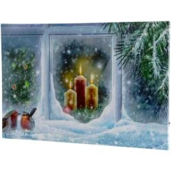 Northlight LED Lighted Snowy Window Pane And Candles Christmas Canvas Wall Art -Northlight Sale Store D361866S 11