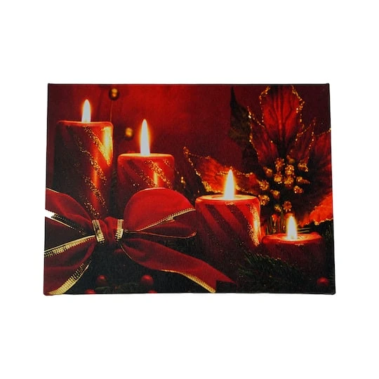 Northlight LED Lighted Glitter Striped Candles With Poinsettia & Bow Christmas Wall Art 1 Northlight LED Lighted Glitter Striped Candles With Poinsettia & Bow Christmas Wall Art