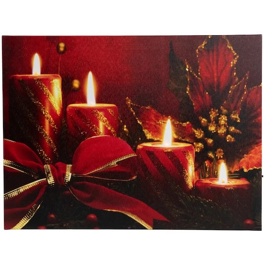 Northlight LED Lighted Glitter Striped Candles With Poinsettia & Bow Christmas Wall Art 5 Northlight LED Lighted Glitter Striped Candles With Poinsettia & Bow Christmas Wall Art - Image 5
