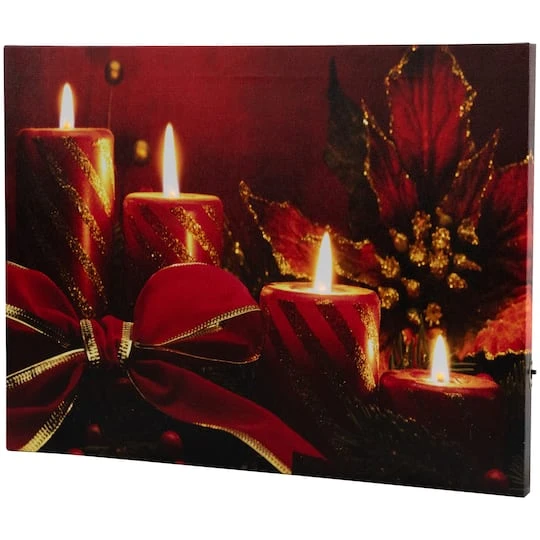 Northlight LED Lighted Glitter Striped Candles With Poinsettia & Bow Christmas Wall Art 6 Northlight LED Lighted Glitter Striped Candles With Poinsettia & Bow Christmas Wall Art - Image 6