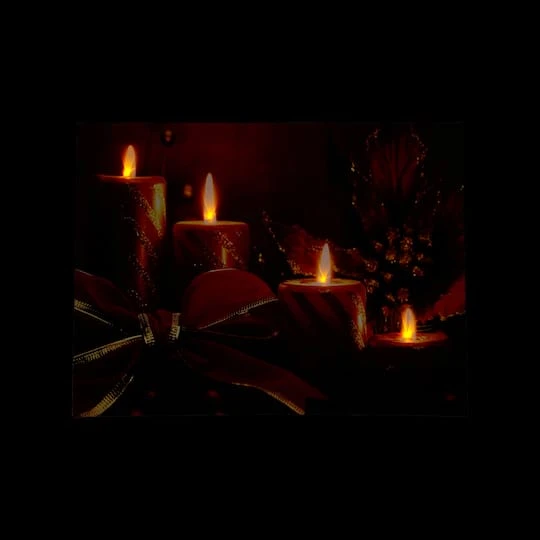 Northlight LED Lighted Glitter Striped Candles With Poinsettia & Bow Christmas Wall Art 3 Northlight LED Lighted Glitter Striped Candles With Poinsettia & Bow Christmas Wall Art - Image 3
