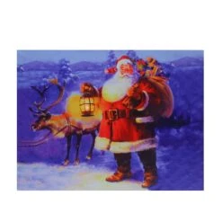 Northlight LED Lighted Santa Claus With Reindeer Christmas Canvas Wall Art