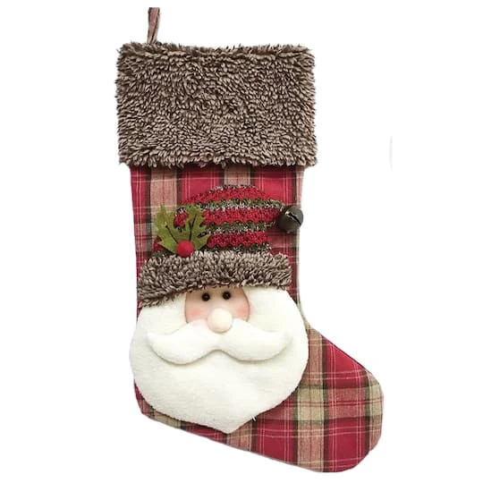 Santa's Workshop 19" Plaid Santa Pal Stocking 2 Santa's Workshop 19" Plaid Santa Pal Stocking - Image 2