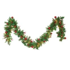 Santa's Workshop 9ft. Pre-Lit Berry & Red Balls Garland