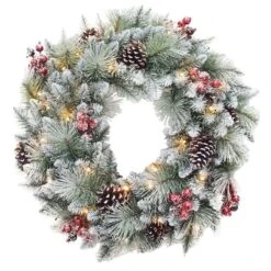 Santa's Workshop 2.5ft. Pre-Lit Glitter Mixed Pine Wreath