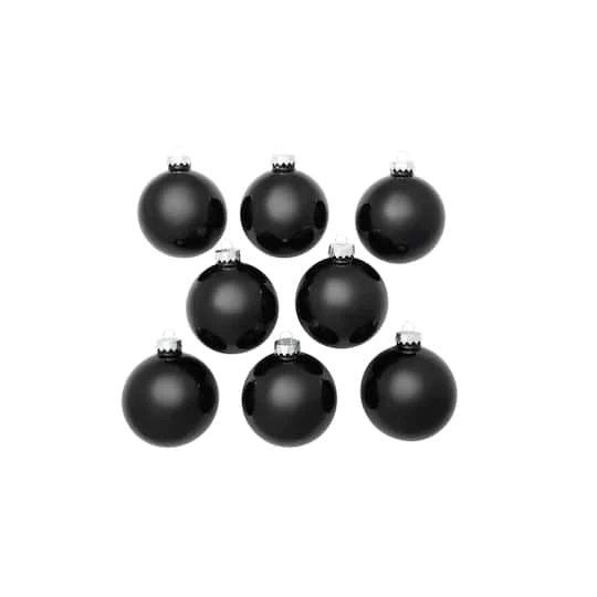 Whitehurst 8ct. 3.25" Shiny Glass Ball Ornaments Black Shiny 3 Whitehurst 8ct. 3.25" Shiny Glass Ball Ornaments Black Shiny - Image 3