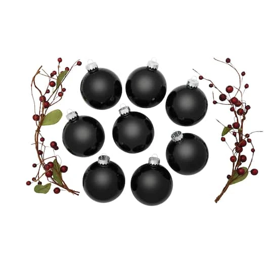 Whitehurst 8ct. 3.25" Shiny Glass Ball Ornaments Black Shiny 4 Whitehurst 8ct. 3.25" Shiny Glass Ball Ornaments Black Shiny - Image 4
