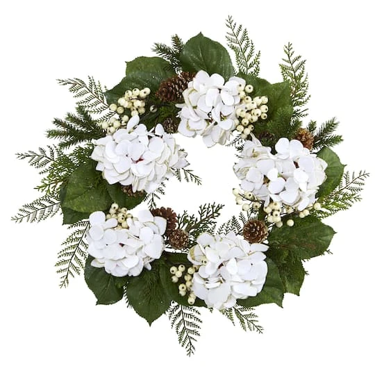 24" Gold Trimmed White Hydrangea & Berry Wreath 1 24" Gold Trimmed White Hydrangea & Berry Wreath