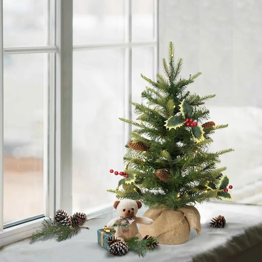 2ft. Pre-Lit Artificial Christmas Tree With Pine Cones In Burlap Sack, Warm White LED Lights 4 2ft. Pre-Lit Artificial Christmas Tree With Pine Cones In Burlap Sack, Warm White LED Lights - Image 4