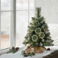 2ft. Pre-Lit Artificial Christmas Tree In Burlap Sack, Warm White LED Lights -Northlight Sale Store D393389S 3