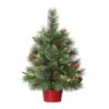 2ft. Pre-Lit Artificial Christmas Tree In Red Base, Warm White LED Lights