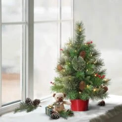 2ft. Pre-Lit Artificial Christmas Tree In Red Base, Warm White LED Lights -Northlight Sale Store D393391S 3