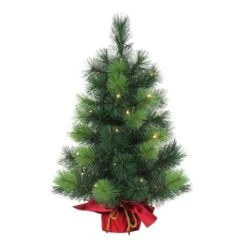 2ft. Pre-Lit Artificial Christmas Tree In Red Fabric Base, Warm White LED Lights