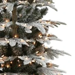 6.5ft. Pre-Lit Flocked Aspen Fir Artificial Christmas Tree, Clear Lights -Northlight Sale Store D393417S 2