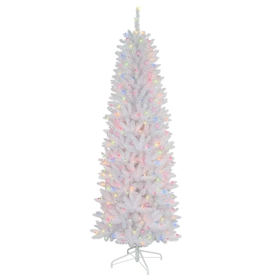6.5ft. Pre-Lit White Pencil Fraser Fir Artificial Christmas Tree, Multicolor Lights 2 6.5ft. Pre-Lit White Pencil Fraser Fir Artificial Christmas Tree, Multicolor Lights - Image 2