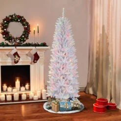 6.5ft. Pre-Lit White Pencil Fraser Fir Artificial Christmas Tree, Multicolor Lights 8 6.5ft. Pre-Lit White Pencil Fraser Fir Artificial Christmas Tree, Multicolor Lights -Northlight Sale Store D393452S 3