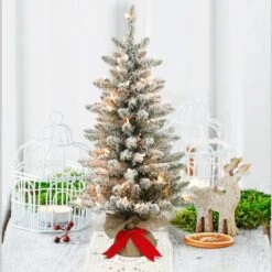 3ft. Pre-Lit Flocked Fraser Fir Artificial Christmas Tree, Clear Lights -Northlight Sale Store D393455S 3
