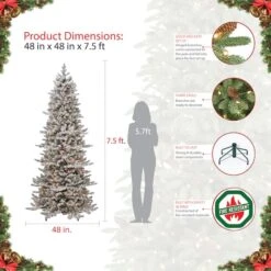 7.5ft. Pre-Lit Slim Flocked Royal Majestic Douglas Spruce Artificial Christmas Tree, Clear Lights -Northlight Sale Store D393478S 5