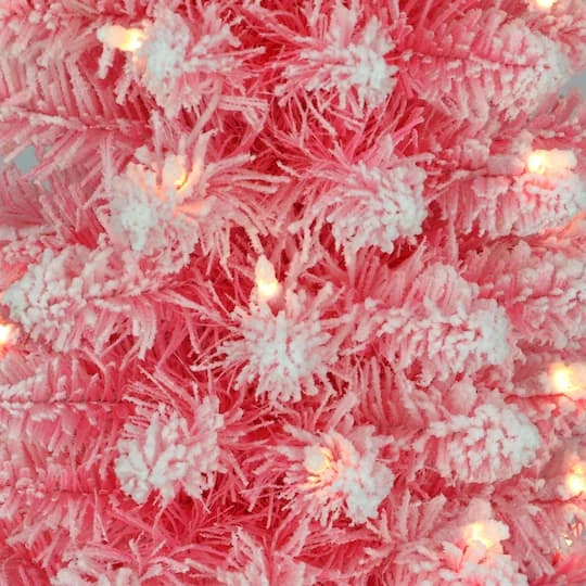 4.5ft. Pre-Lit Flocked Fashion Pink Pencil Artificial Christmas Tree, Clear Lights 3 4.5ft. Pre-Lit Flocked Fashion Pink Pencil Artificial Christmas Tree, Clear Lights - Image 3