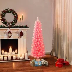 4.5ft. Pre-Lit Flocked Fashion Pink Pencil Artificial Christmas Tree, Clear Lights 7 4.5ft. Pre-Lit Flocked Fashion Pink Pencil Artificial Christmas Tree, Clear Lights -Northlight Sale Store D393487S 3