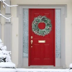 24" Glitter Pine, Cones & Red Berries Wreath -Northlight Sale Store D393493S 3