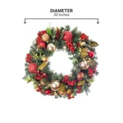 Village Lighting 30" Pre-Lit Scarlet Hydrangea Christmas Wreath, Clear LED Lights -Northlight Sale Store D403164S 17