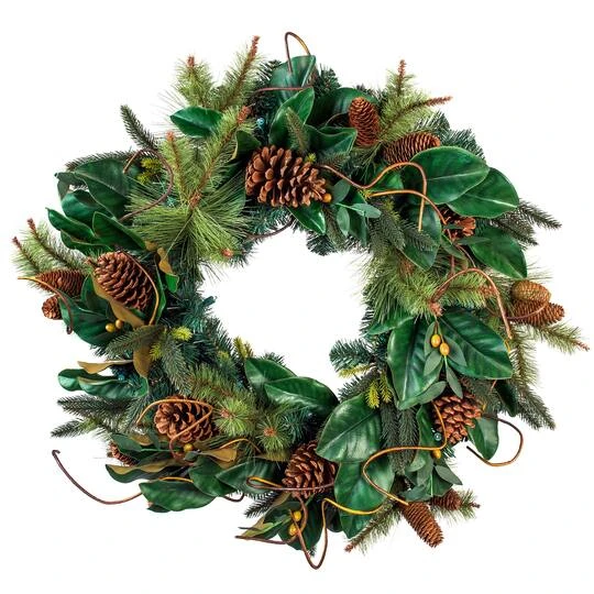 Village Lighting 30" Pre-Lit Magnolia Leaf Christmas Wreath, Clear LED Lights 2 Village Lighting 30" Pre-Lit Magnolia Leaf Christmas Wreath, Clear LED Lights - Image 2