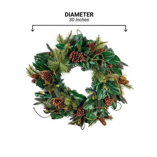 Village Lighting 30" Pre-Lit Magnolia Leaf Christmas Wreath, Clear LED Lights 8 Village Lighting 30" Pre-Lit Magnolia Leaf Christmas Wreath, Clear LED Lights - Image 8