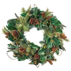 Village Lighting 30" Pre-Lit Magnolia Leaf Christmas Wreath, Clear LED Lights 10 Village Lighting 30" Pre-Lit Magnolia Leaf Christmas Wreath, Clear LED Lights -Northlight Sale Store D403185S 2
