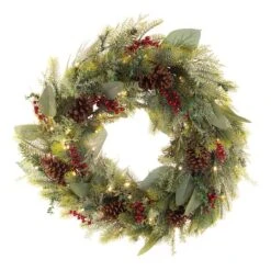 Village Lighting 30" Pre-Lit Winter Frost Christmas Wreath, Clear LED Lights