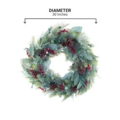 Village Lighting 30" Pre-Lit Winter Frost Christmas Wreath, Clear LED Lights -Northlight Sale Store D403192S 17